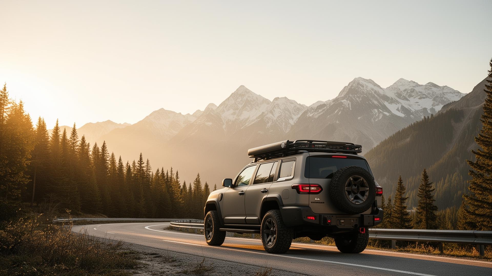 Overland vehicle at golden hour